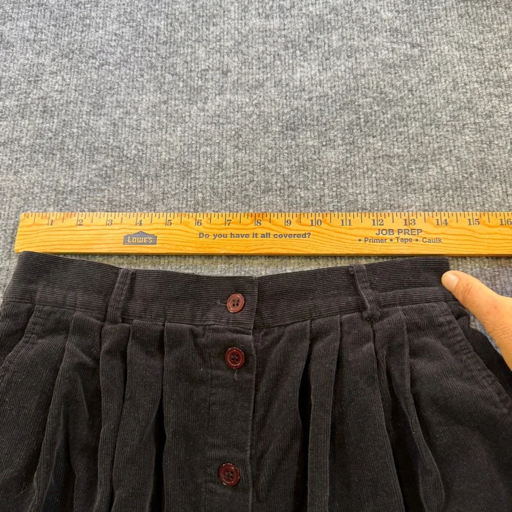 Vintage Susan Bristol Black Corduroy Button Midi Skirt Pockets Pleated Size 10